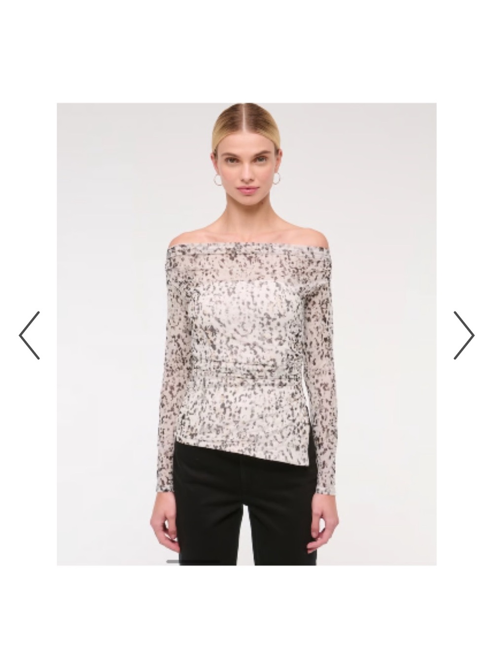 Abercrombie & Fitch Sheer Leopard Print Off-Shoulder Top in Cream and Black